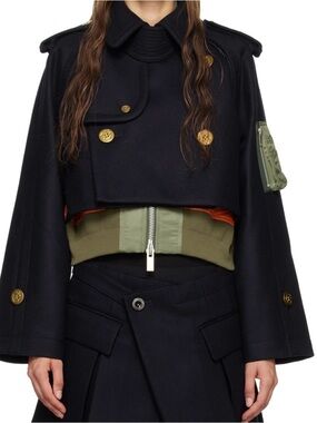 Sacai - Navy Blue Cropped Double-Breasted Military-Inspired Jacket